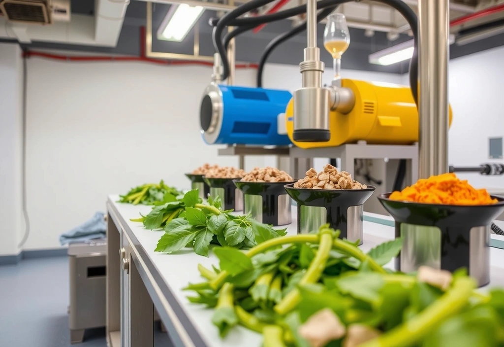 Chaîne de production moderne avec des machines extrayant des ingrédients naturels dans un environnement propre