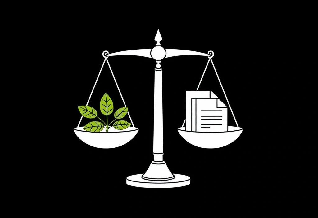 Icône symbolisant l'intégrité avec une balance et des plantes