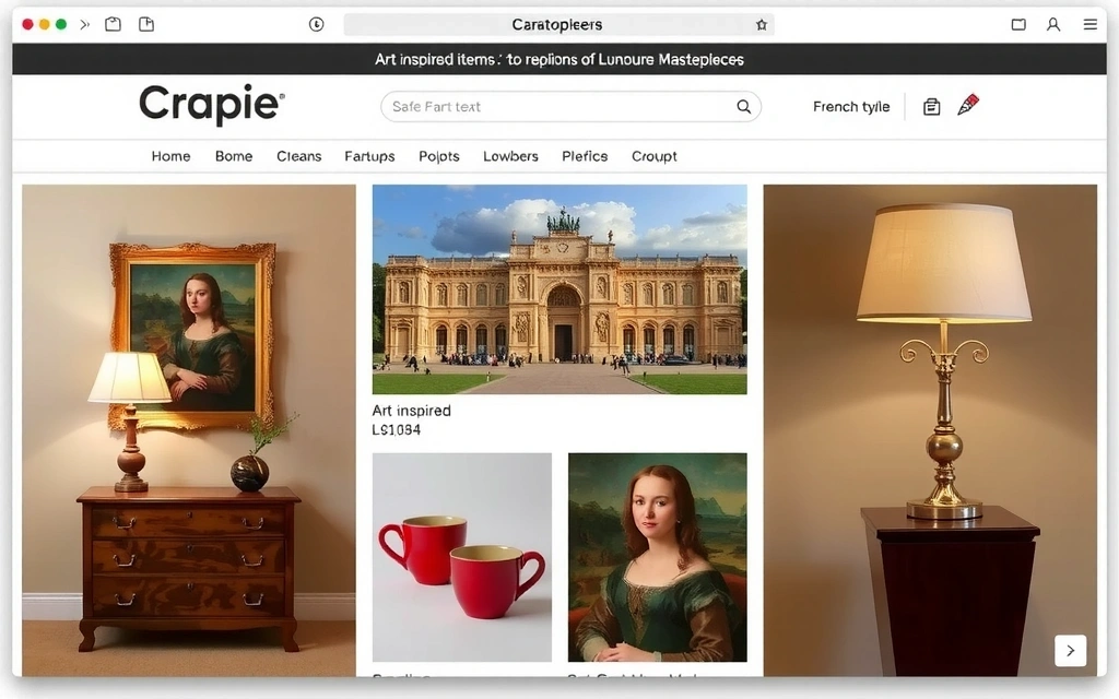 Catalogue de produits Louvrevita avec des répliques d'art